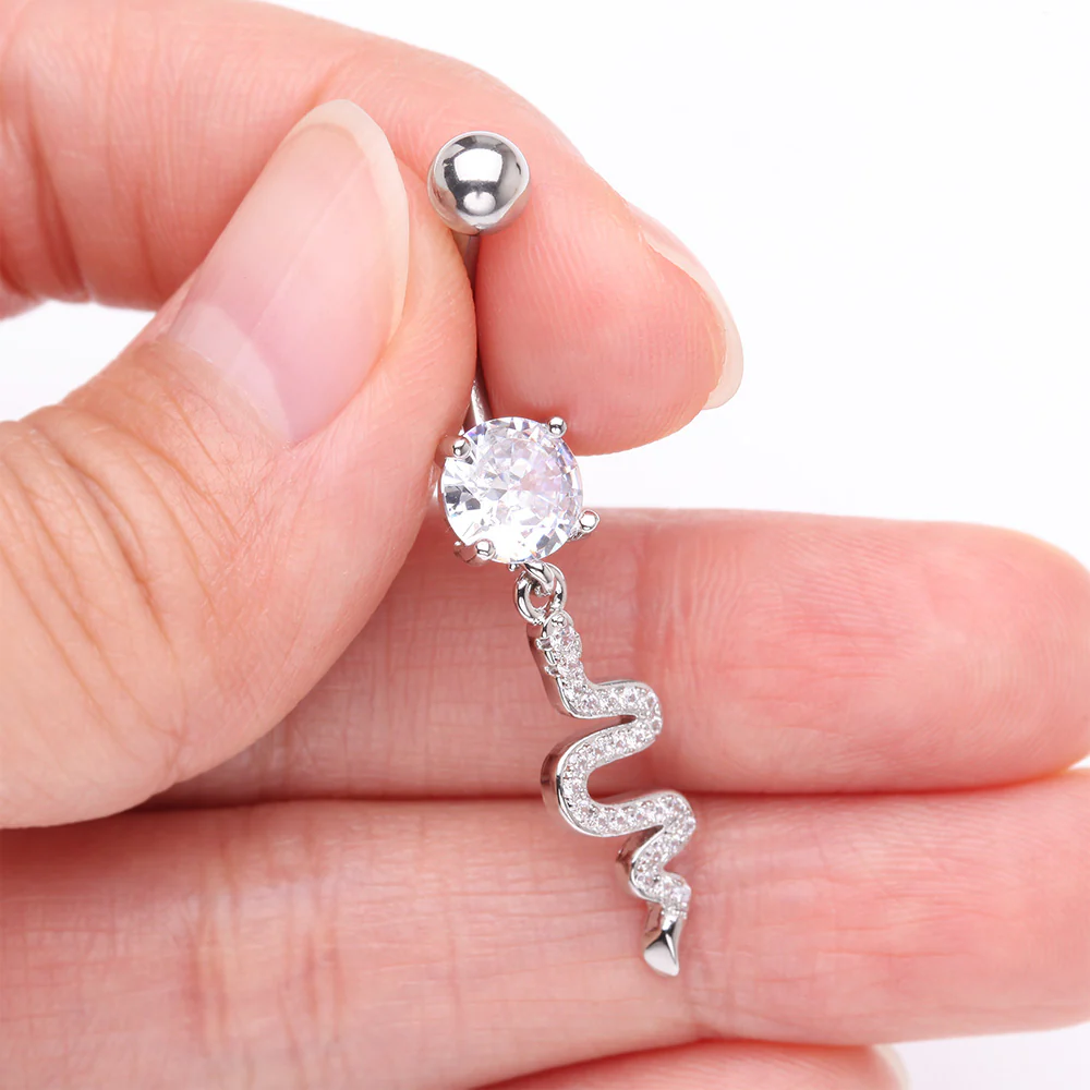 Sparkle Snake Swiggly Dangle Belly Button Ring - Image 4