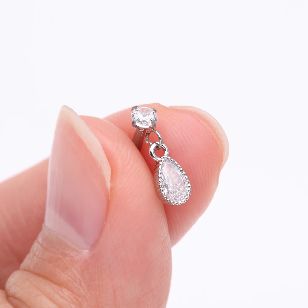 Sparkle Teardrop Dangle Internally Threaded Labret Flat Back Stud - Image 3