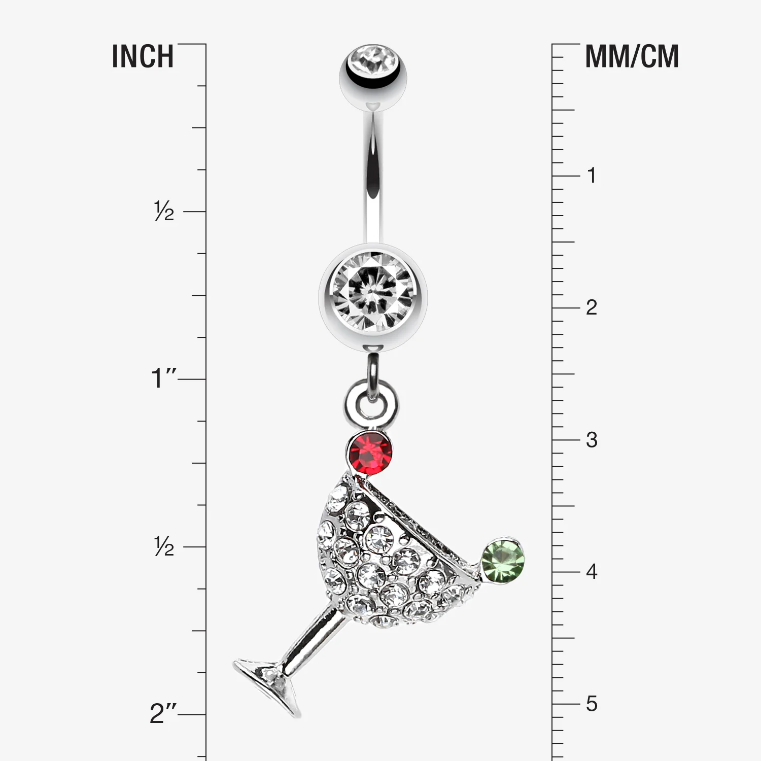 Sparkling Martini Glass Charm Dangle Belly Ring - Image 2