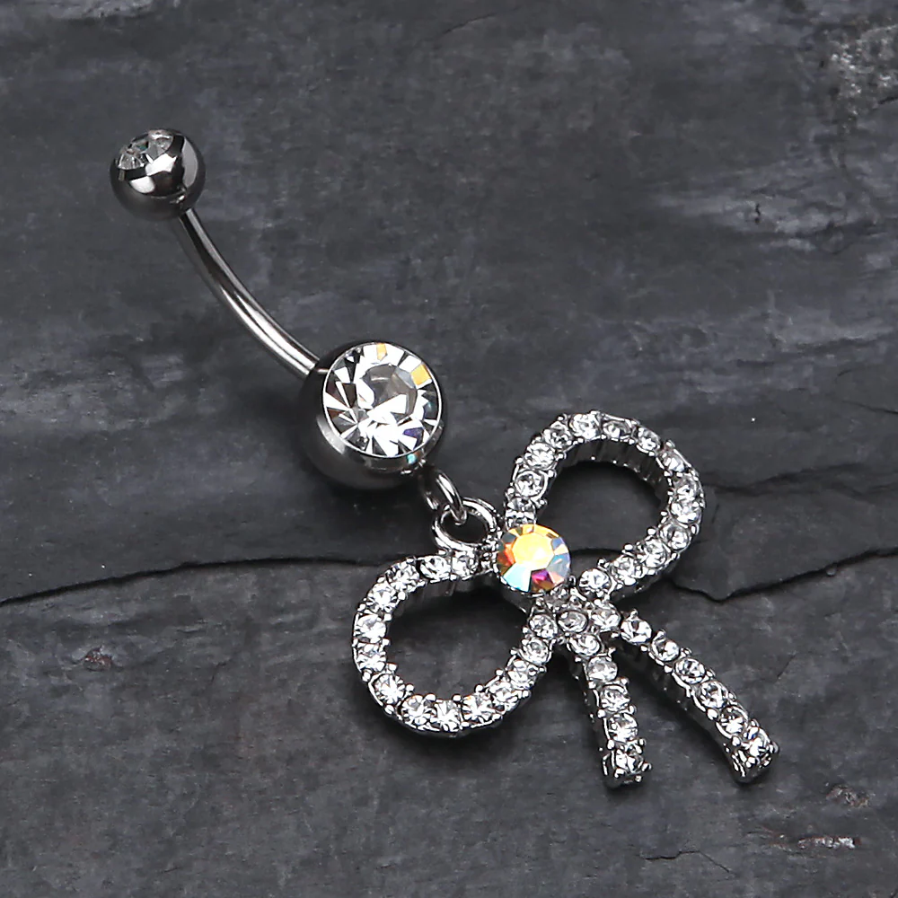 Sparkling Ribbon Dangle Belly Ring - Image 3