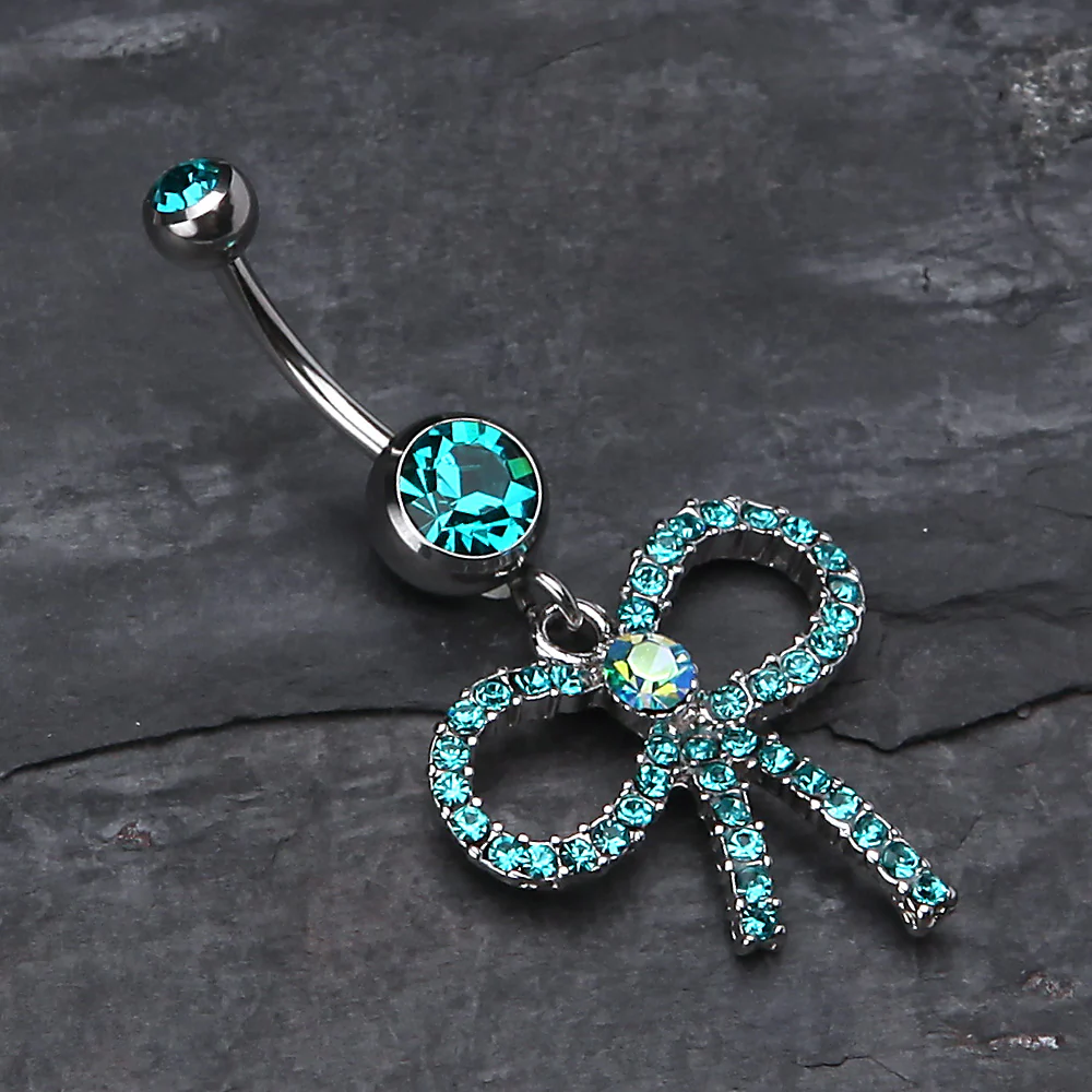 Sparkling Ribbon Dangle Belly Ring - Image 3