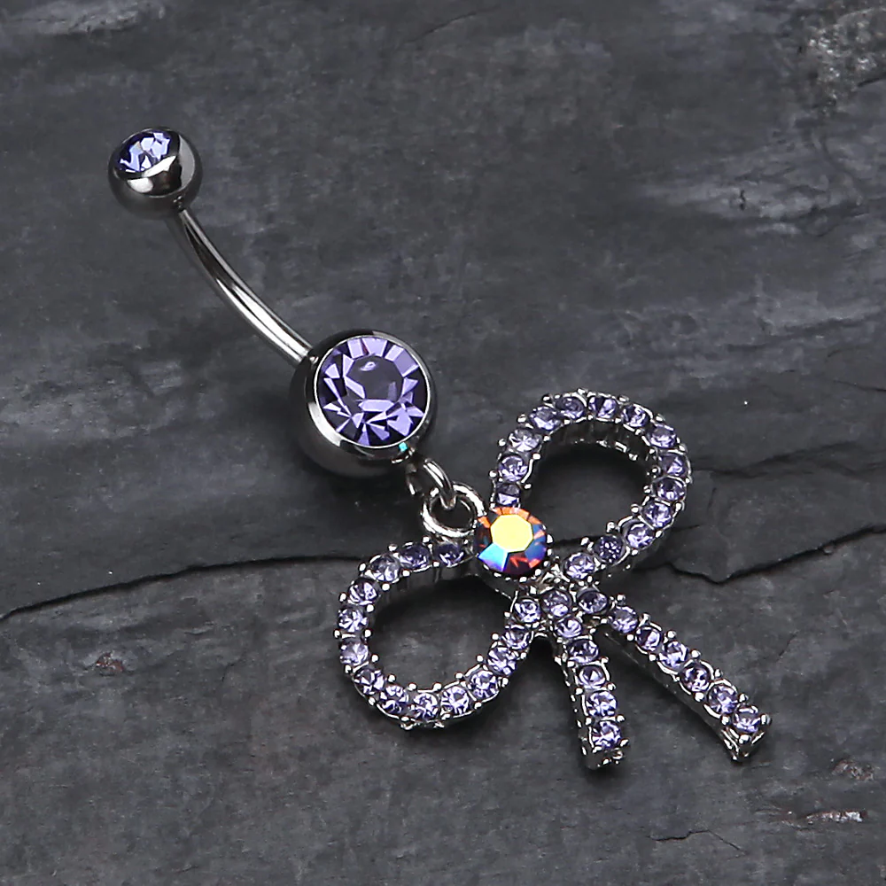 Sparkling Ribbon Dangle Belly Ring - Image 3