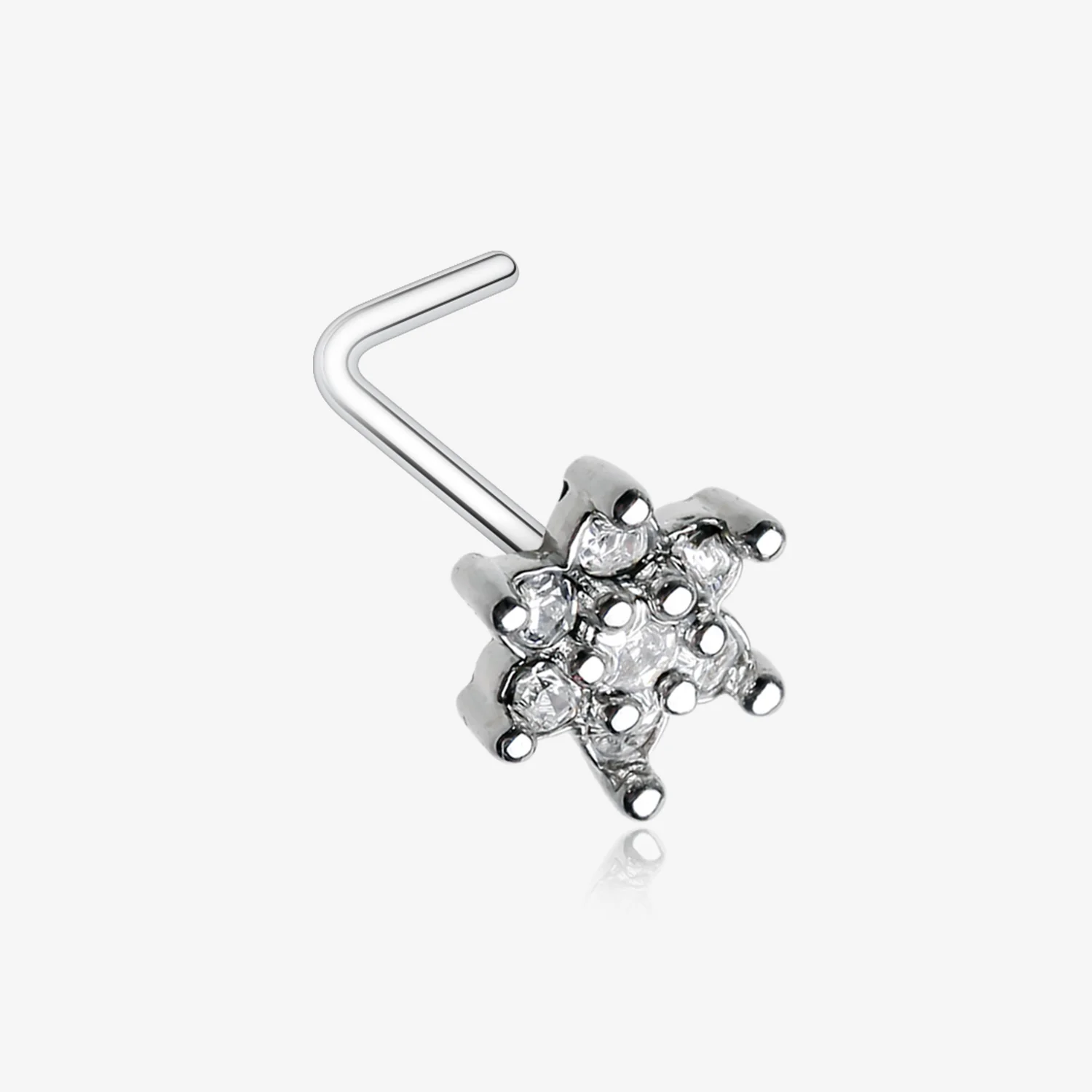 Spring Flower Sparkle Prong Set L-Shaped Nose Ring