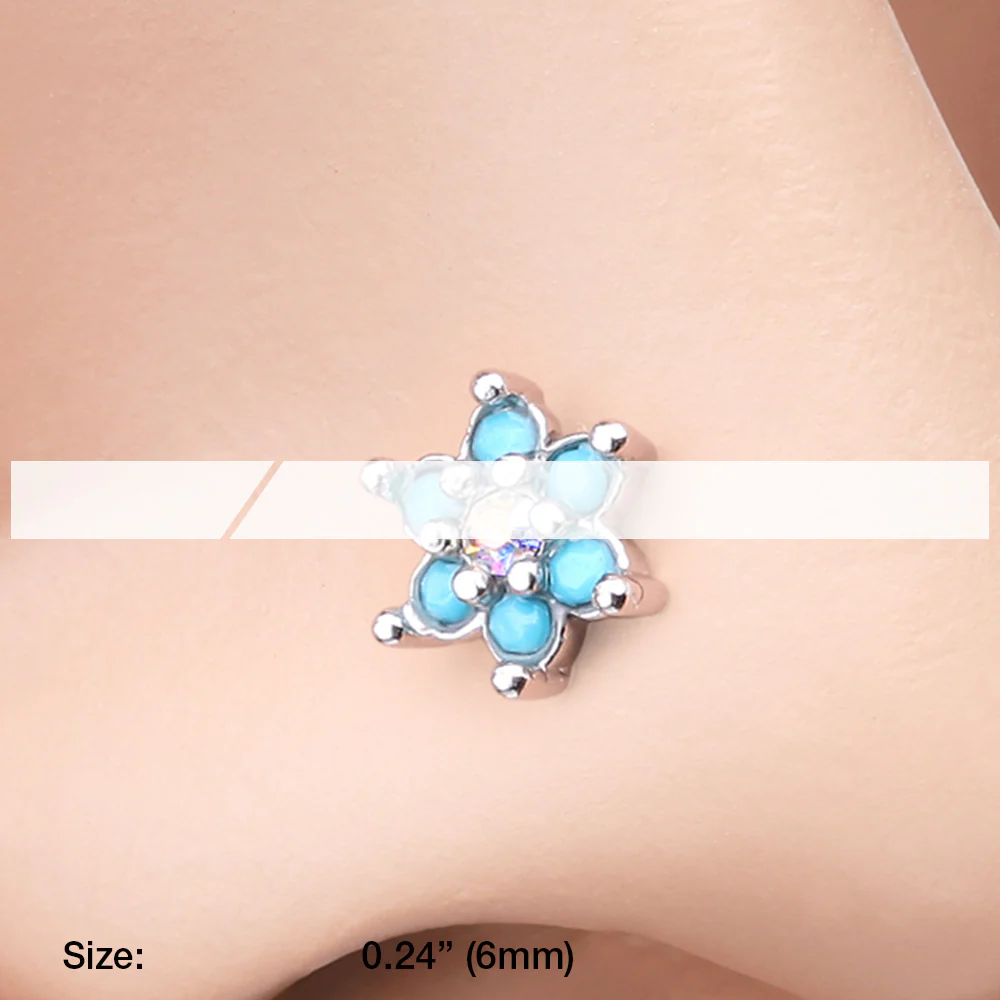 Spring Flower Turquoise Sparkle Nose Stud Ring - Image 3