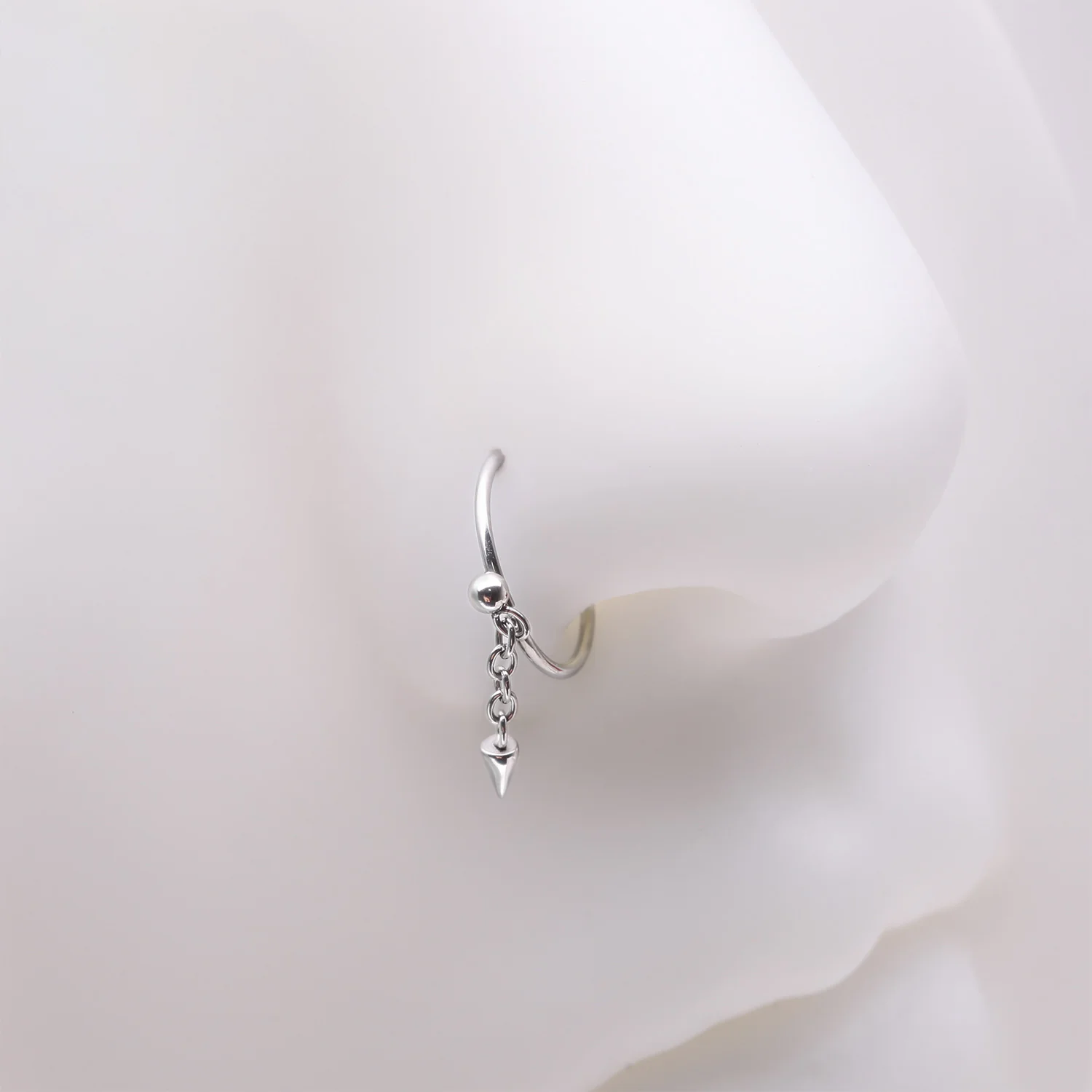 Steel Ball Dangle Chained Spike Bendable Hoop Ring - Image 2