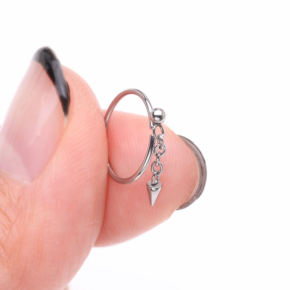Steel Ball Dangle Chained Spike Bendable Hoop Ring - Image 3