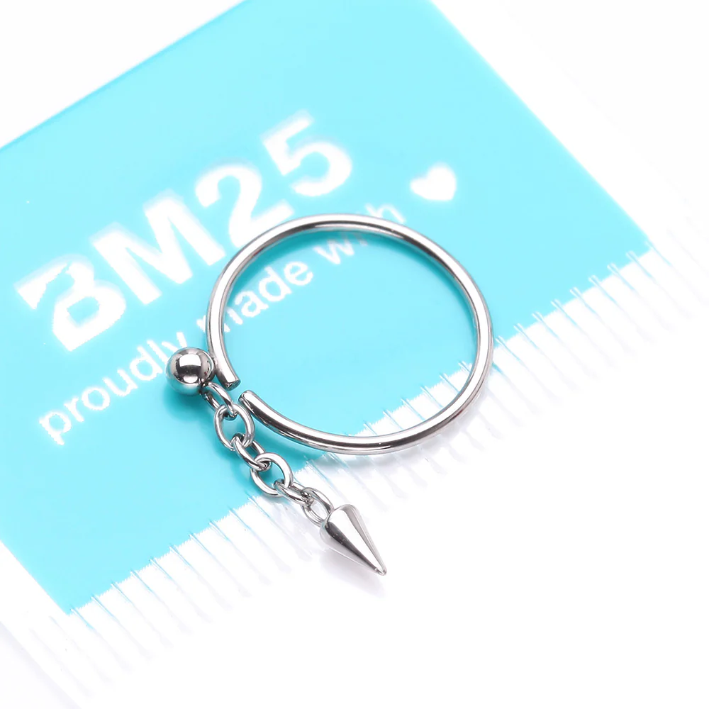 Steel Ball Dangle Chained Spike Bendable Hoop Ring - Image 4