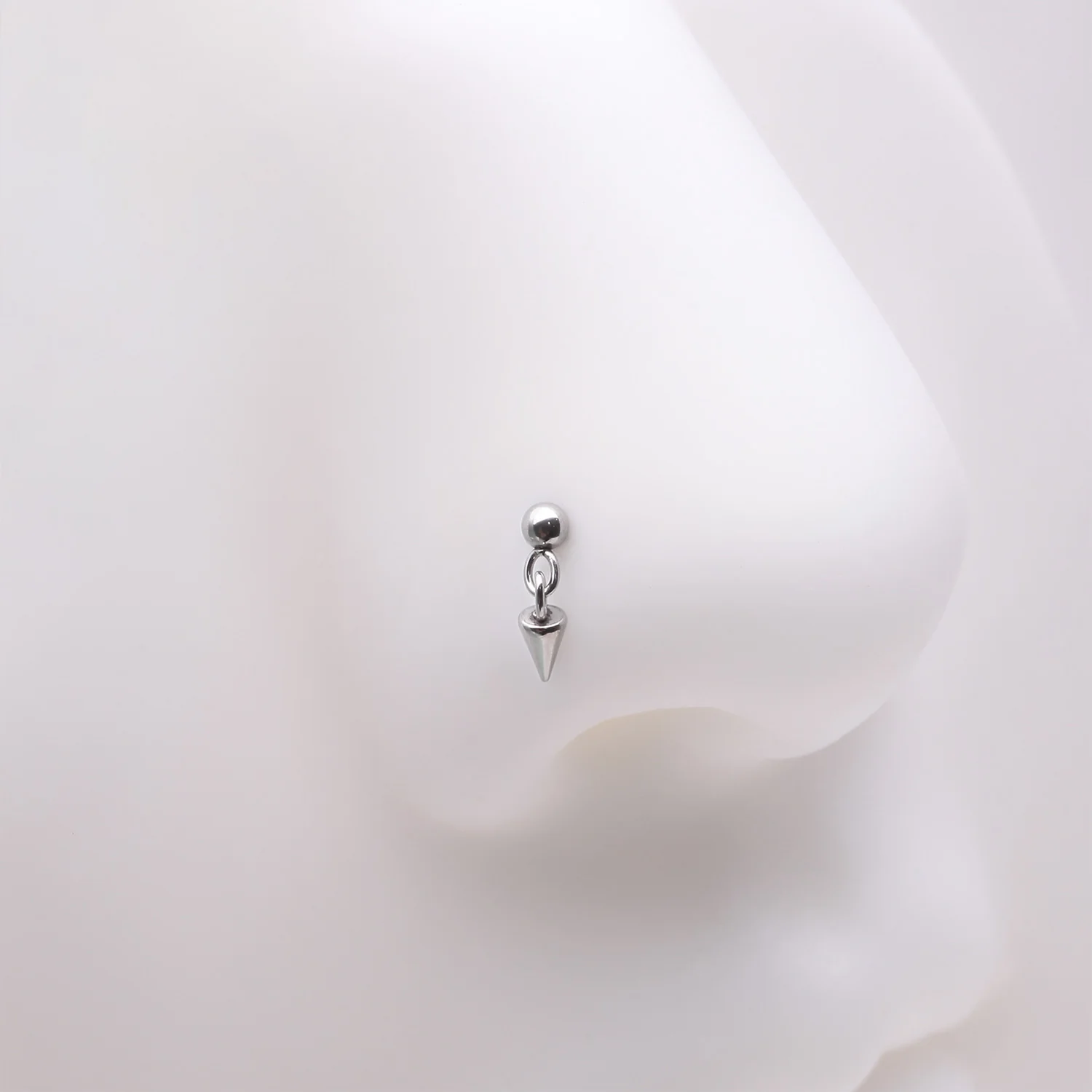 Steel Ball Dangle Chained Spike Nose Stud Ring - Image 2