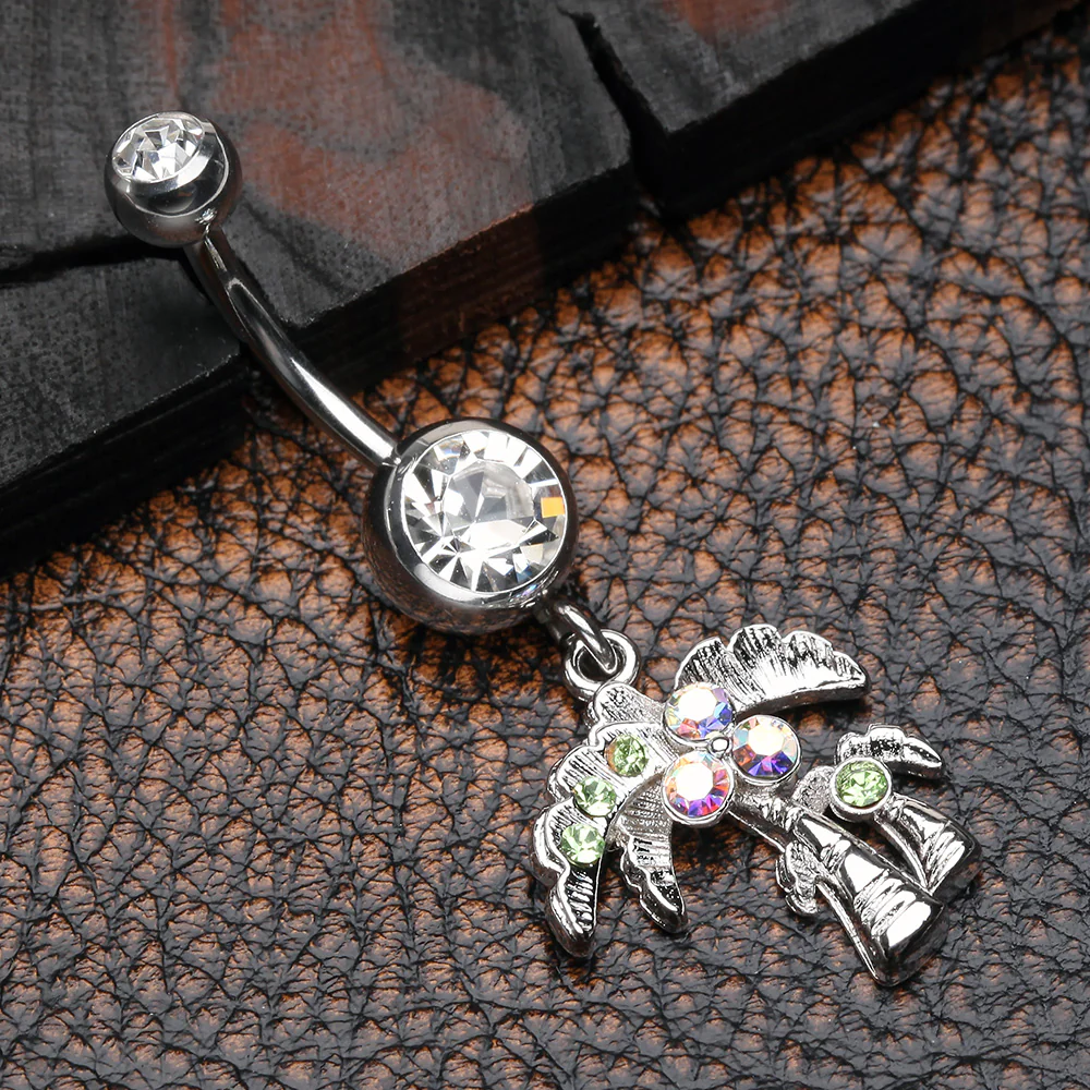 Summer Bliss Palm Tree Belly Button Ring - Image 3