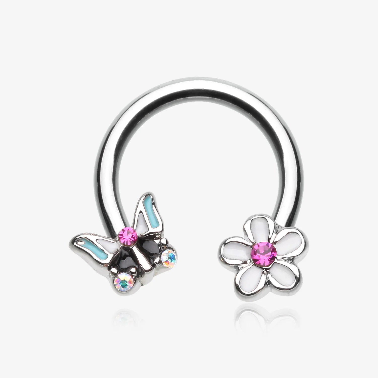 Sweet Butterfly Flower Garden Steel Horseshoe Circular Barbell