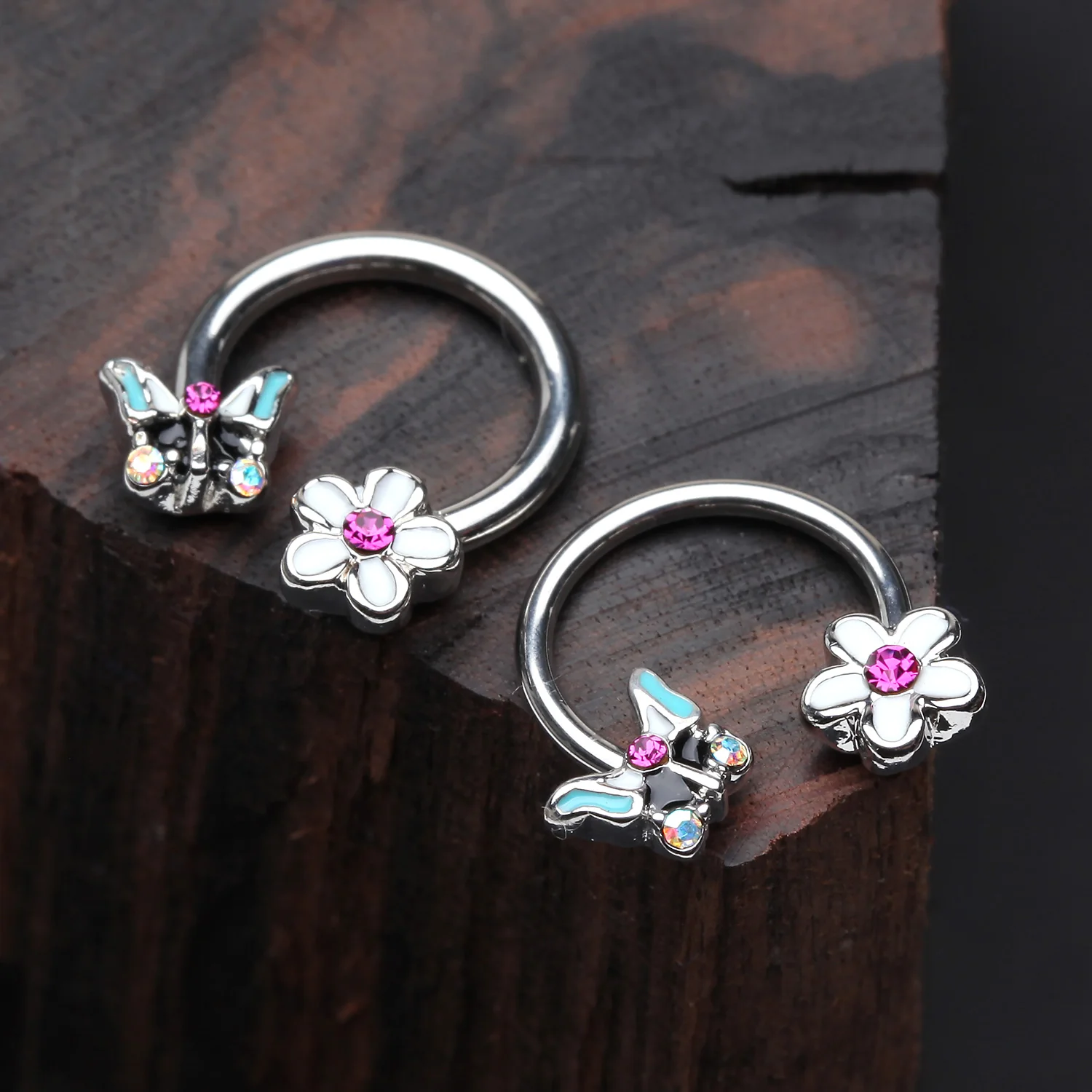 Sweet Butterfly Flower Garden Steel Horseshoe Circular Barbell - Image 2