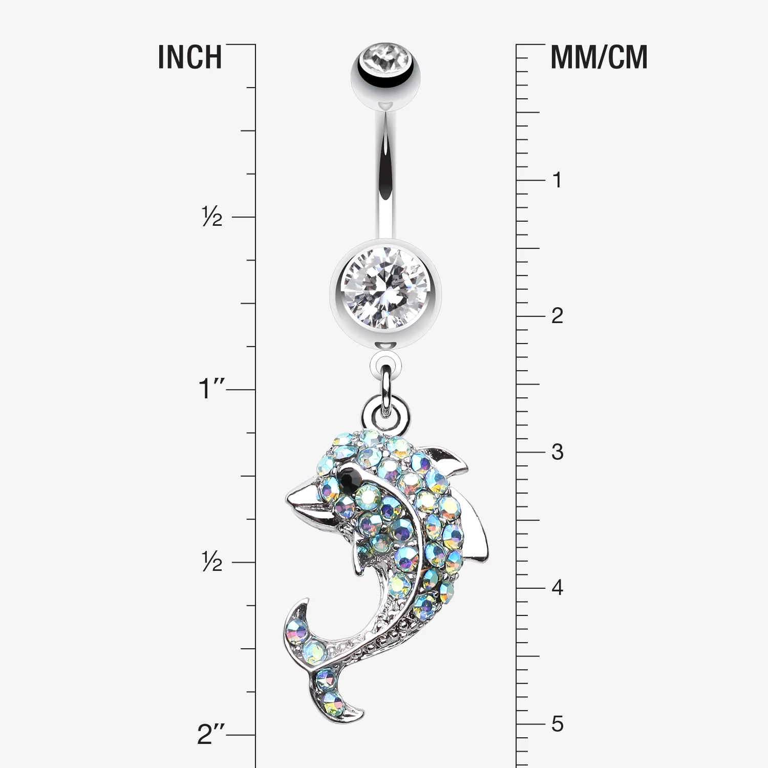 Sweet Sparkle Dolphin Belly Button Ring - Image 2