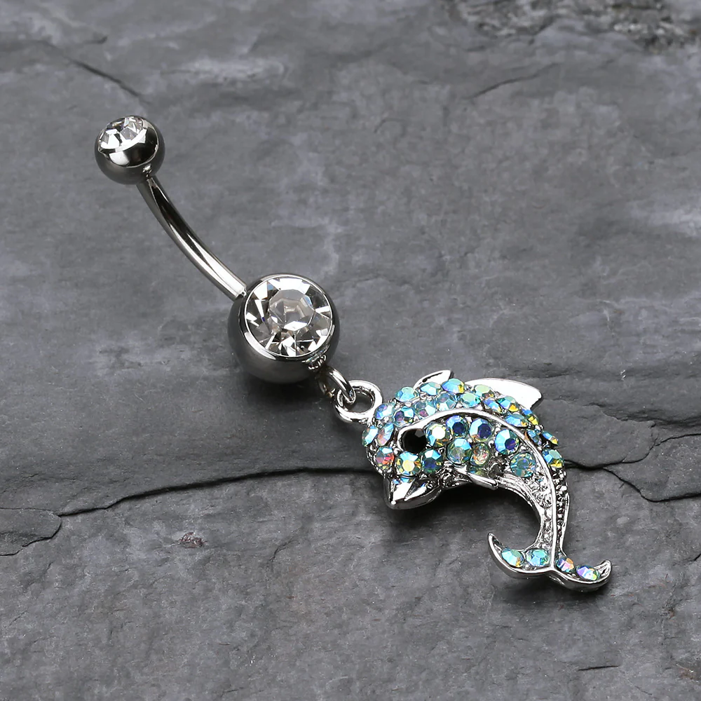 Sweet Sparkle Dolphin Belly Button Ring - Image 3