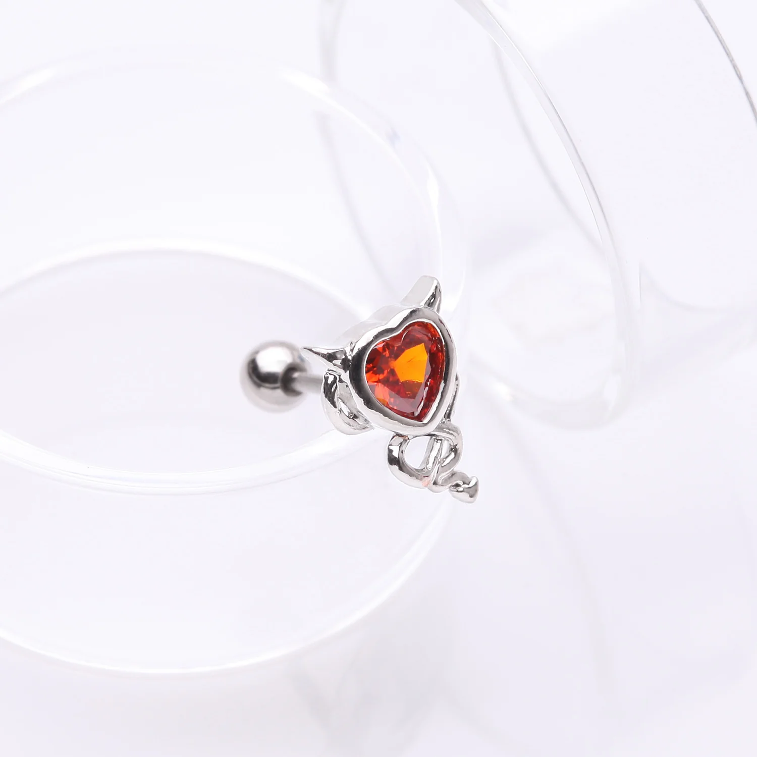 Tailed Devil's Heart Sparkle Cartilage Barbell Earring - Image 2