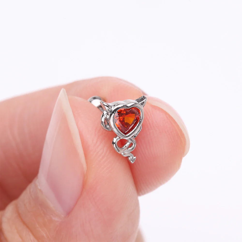 Tailed Devil's Heart Sparkle Cartilage Barbell Earring - Image 3
