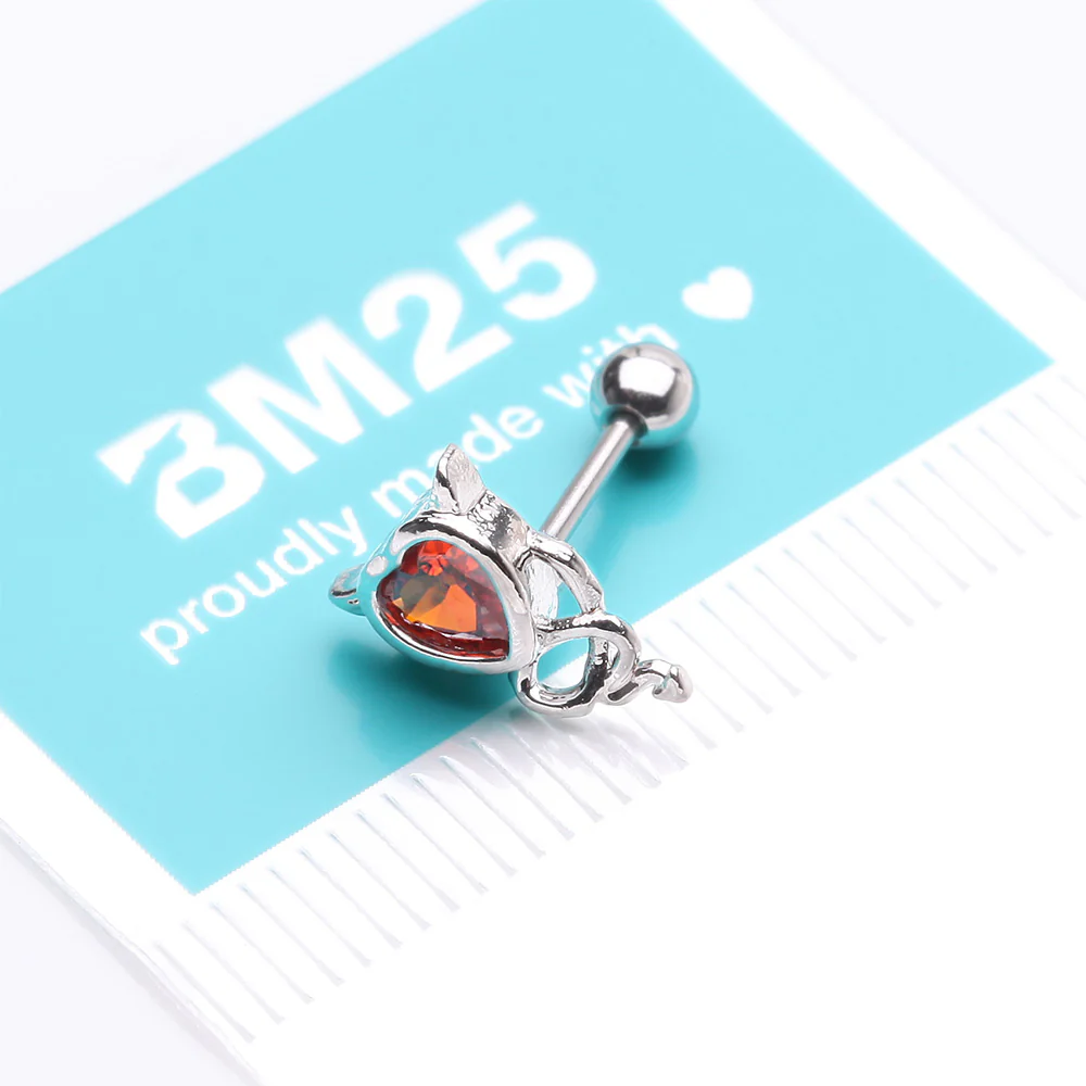 Tailed Devil's Heart Sparkle Cartilage Barbell Earring - Image 5