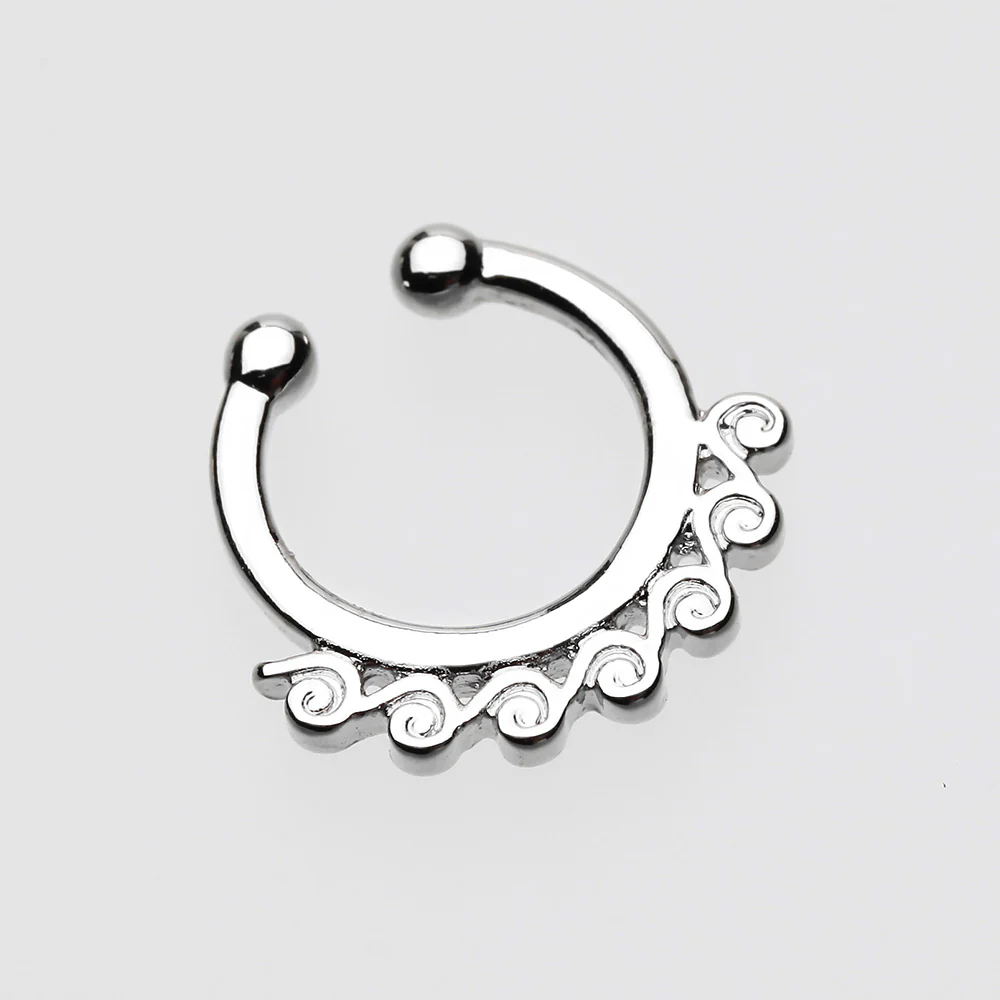 Tidal Wave Filigree Fake Septum Clip-On Ring - Image 3
