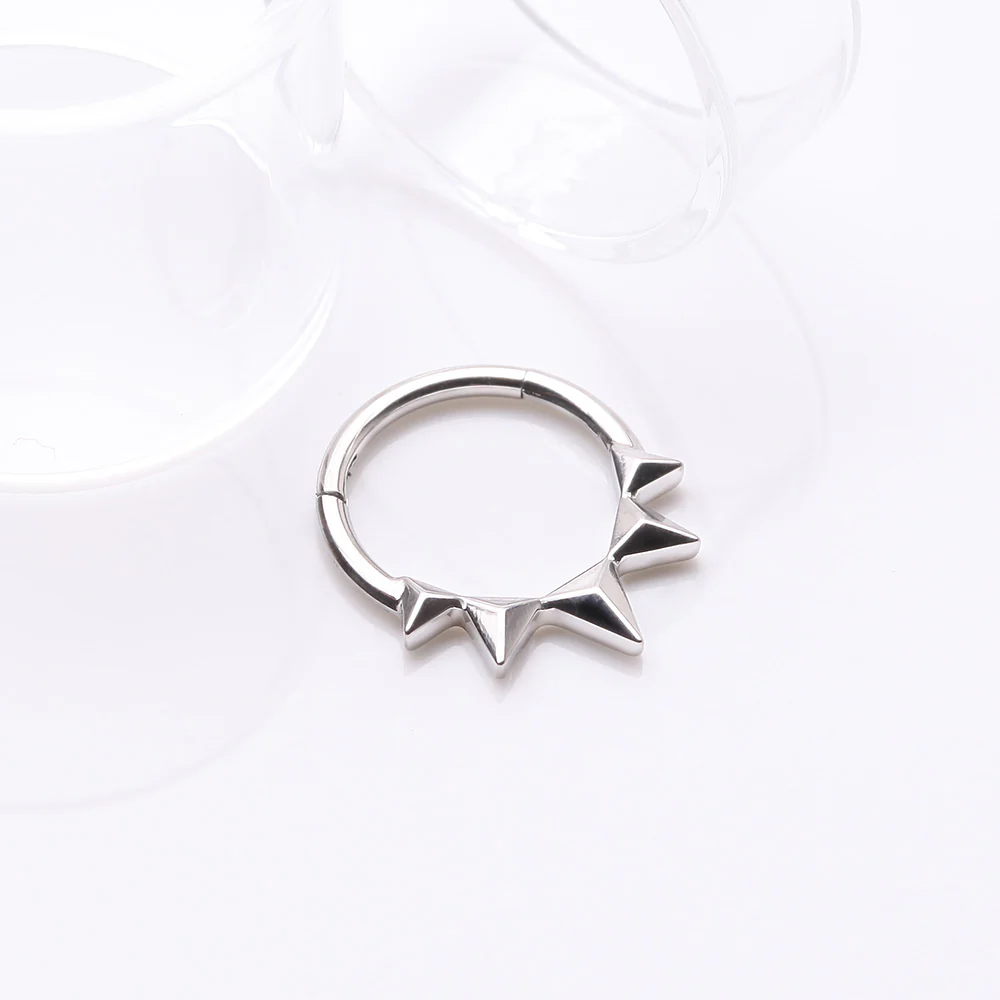 Triangle Pyramid Studded Spike Steel Clicker Hoop Ring - Image 3