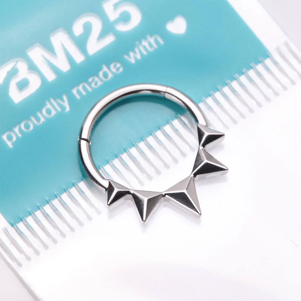 Triangle Pyramid Studded Spike Steel Clicker Hoop Ring - Image 5