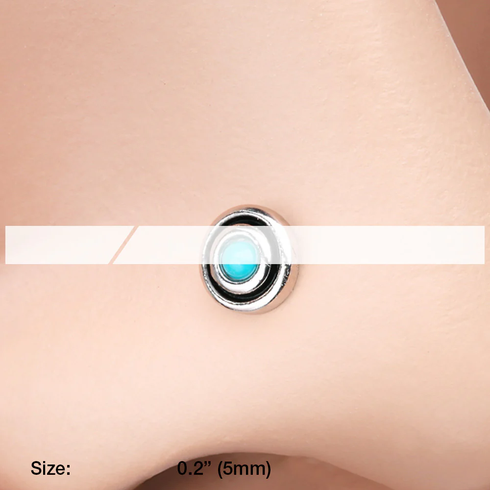Tribal Circle Turquoise Nose Stud Ring - Image 3