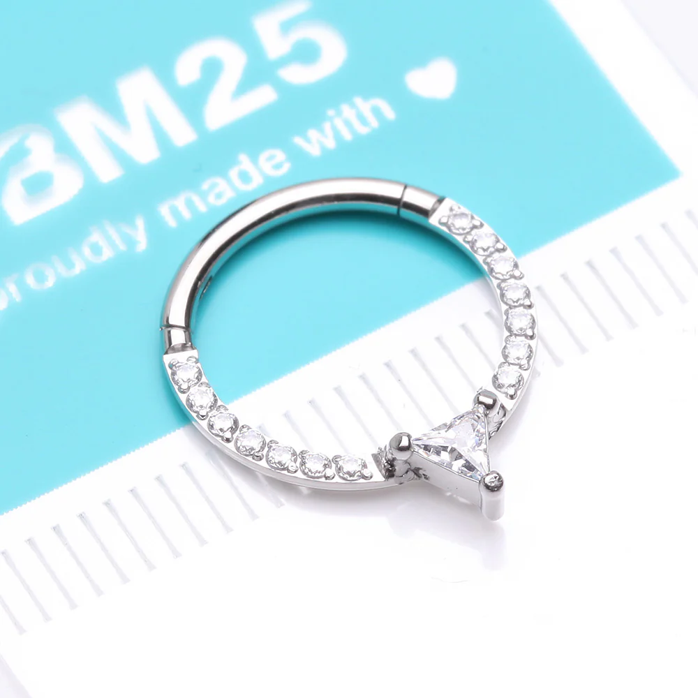 Trilliant Sparkle Multi-Gem Steel Seamless Clicker Hoop Ring - Image 4