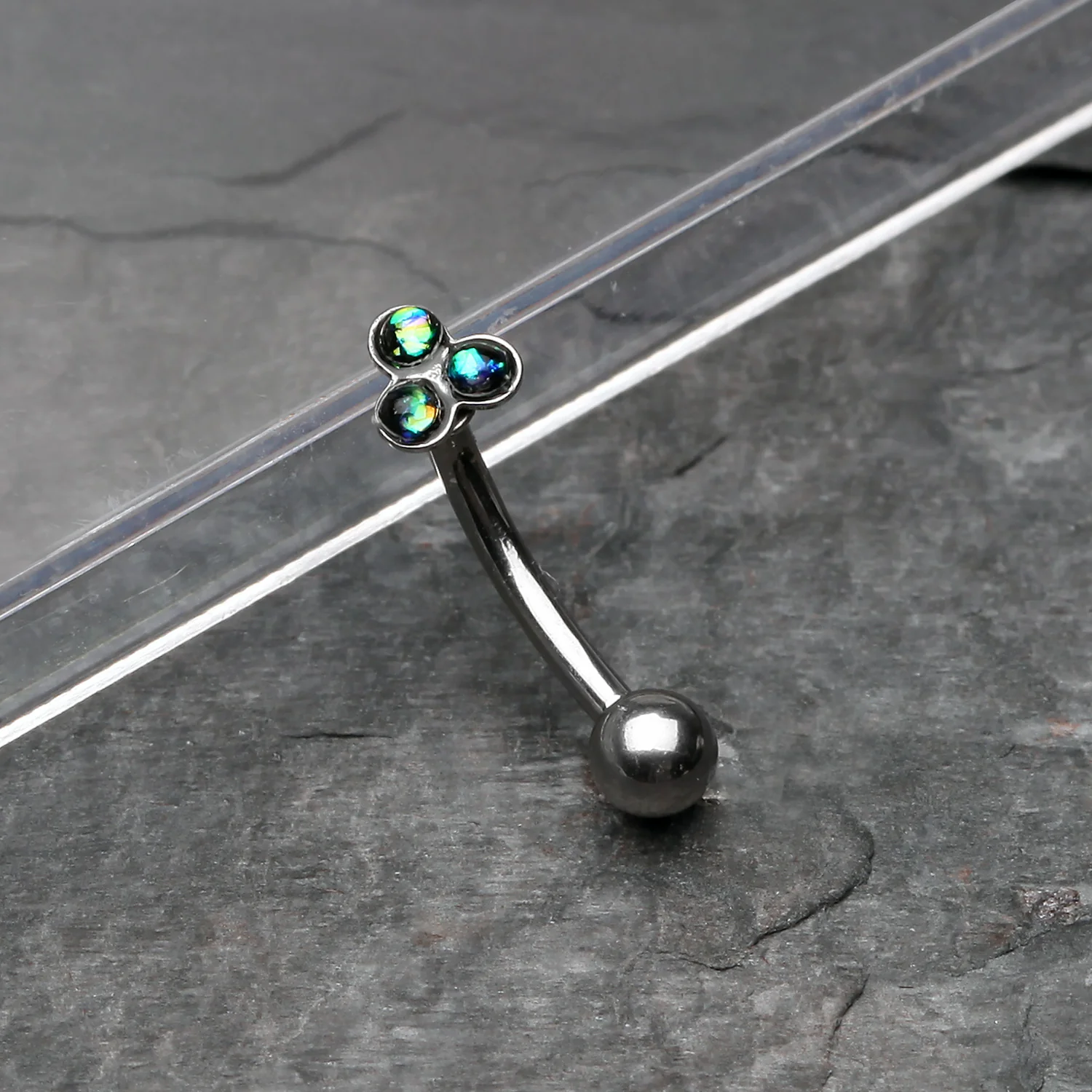 Trinity Opal Sparkle Curved Barbell Ring - Image 2