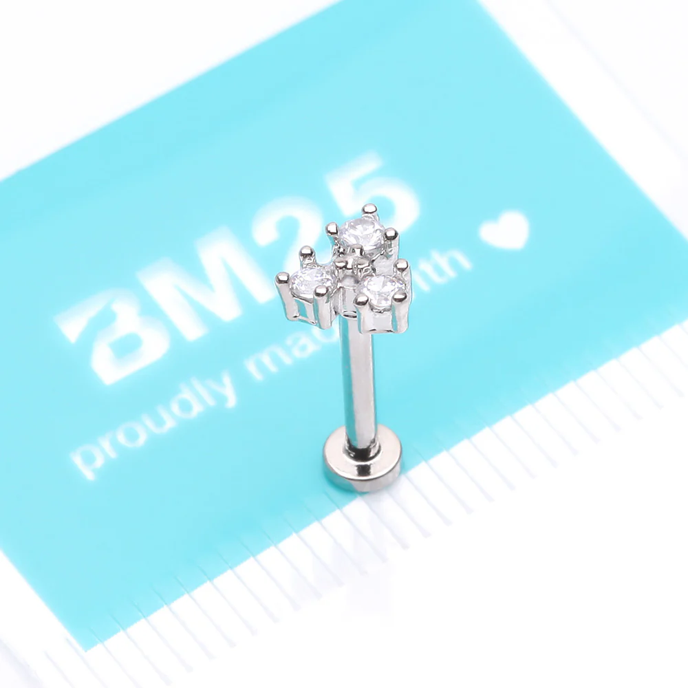 Trinity Sparkle Prong Set Top Internally Threaded Steel Flat Back Stud Labret - Image 4
