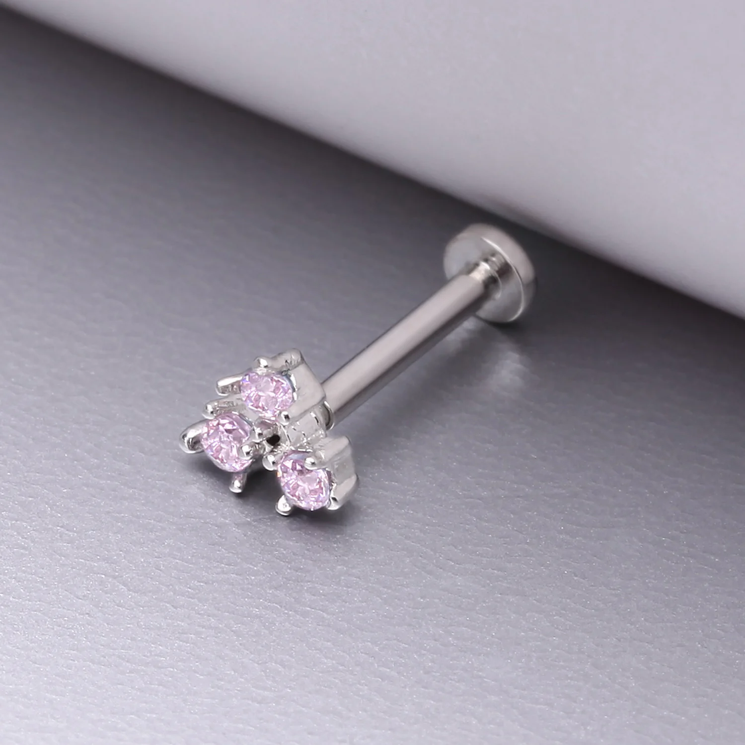 Trinity Sparkle Prong Set Top Internally Threaded Steel Flat Back Stud Labret - Image 2