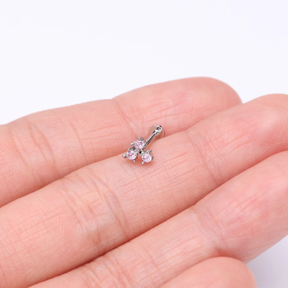 Trinity Sparkle Prong Set Top Internally Threaded Steel Flat Back Stud Labret - Image 3