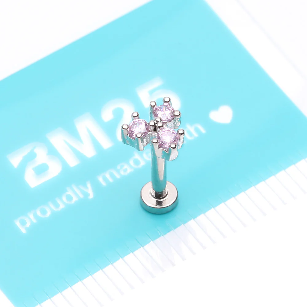 Trinity Sparkle Prong Set Top Internally Threaded Steel Flat Back Stud Labret - Image 4
