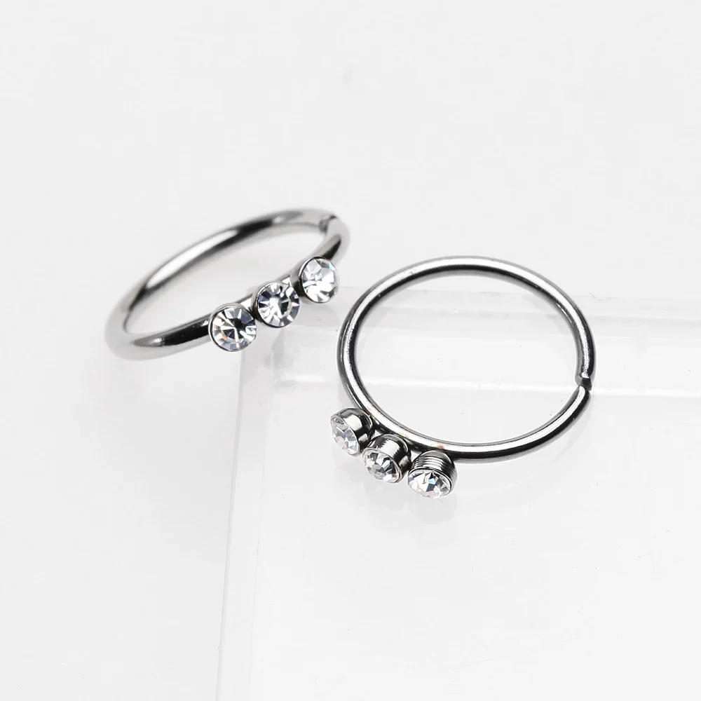 Triple Gem Sparkle Bendable Twist Hoop Ring - Image 3
