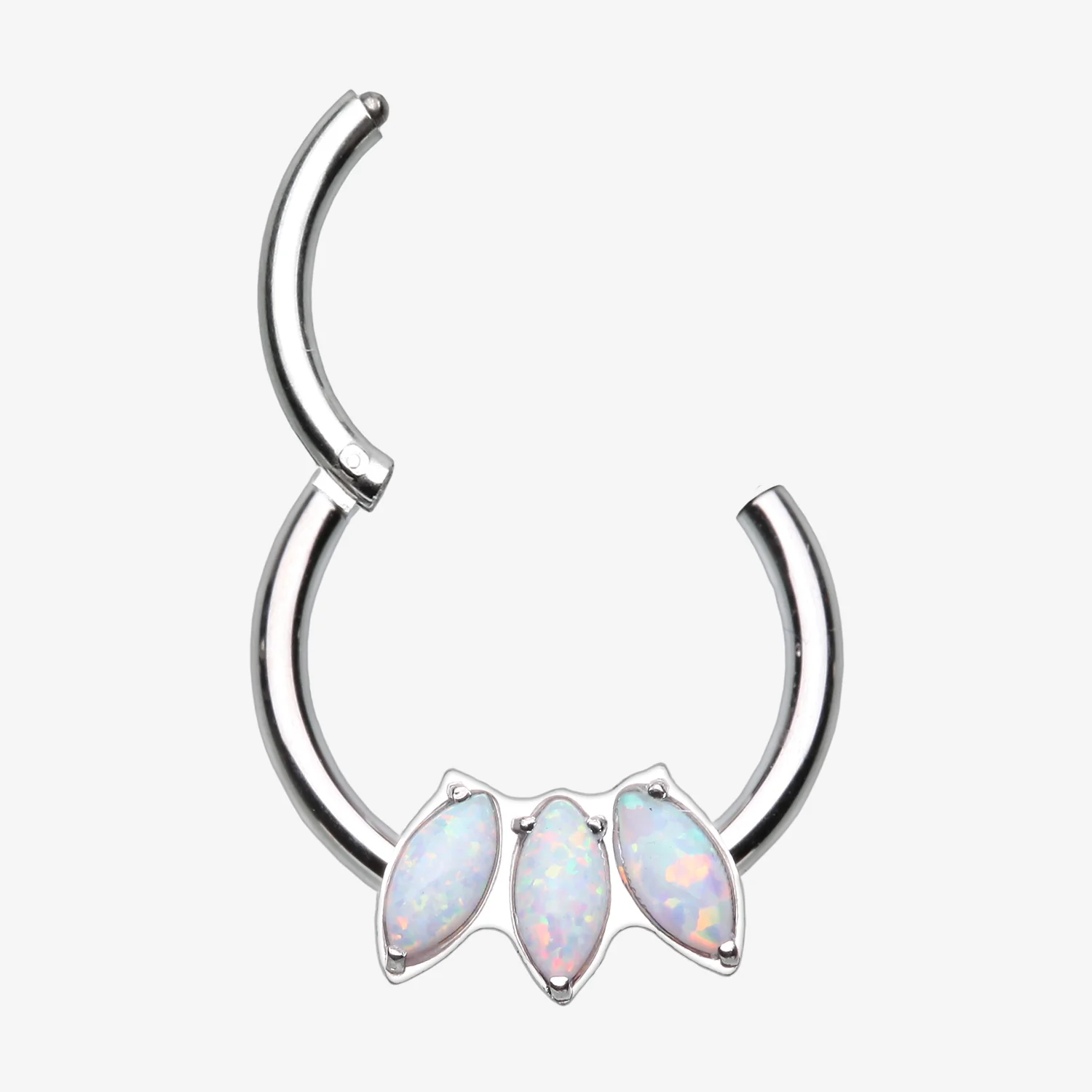 Triple Marquise Fire Opal Sparkle Seamless Clicker Hoop Ring - Image 2