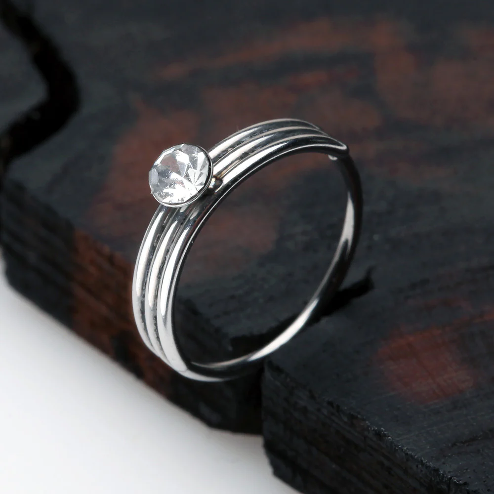 Triple Stacked Design Sparkle Bendable Hoop Ring - Image 3
