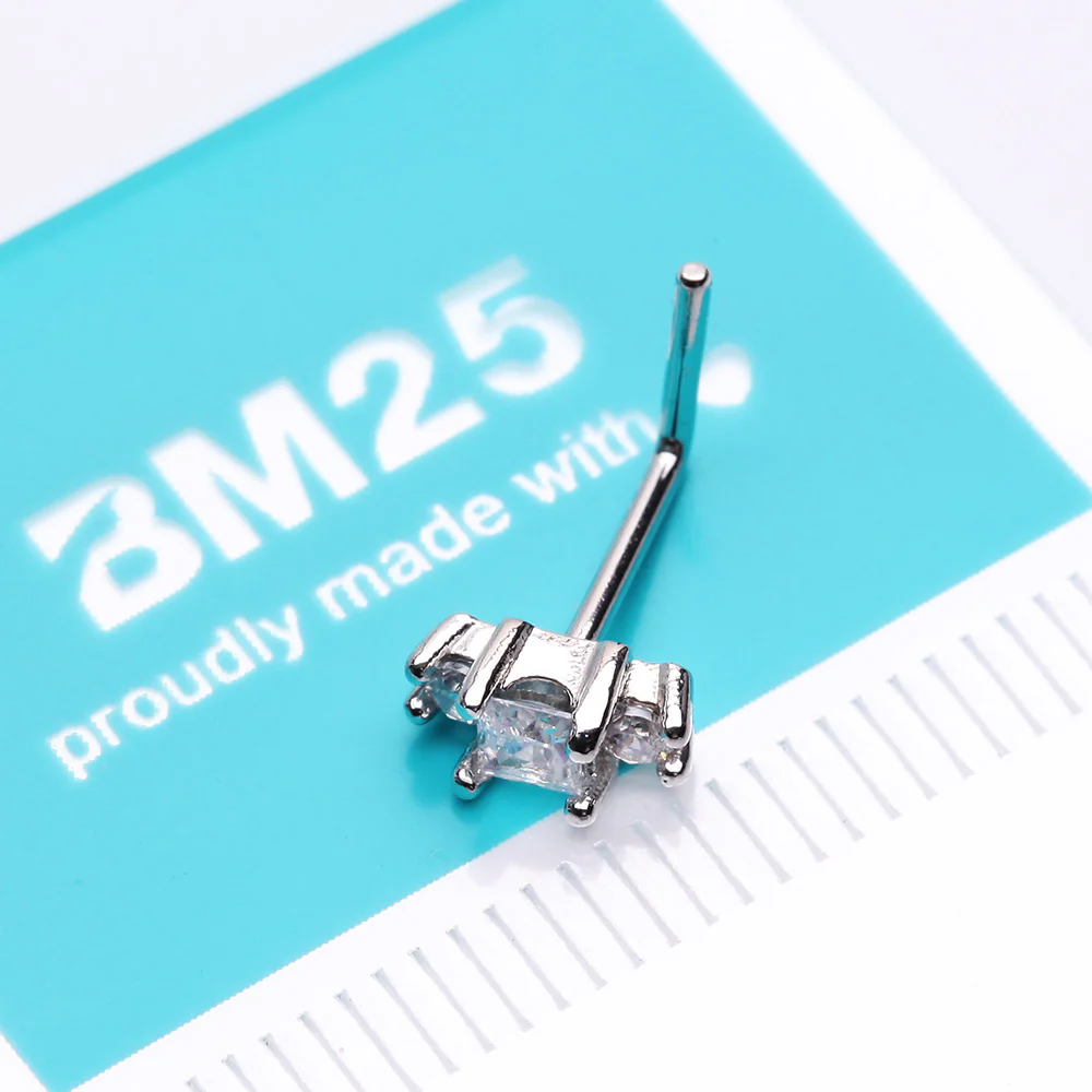 Triple Tiered Sparkle Multi-Gem L-Shaped Nose Ring - Image 3