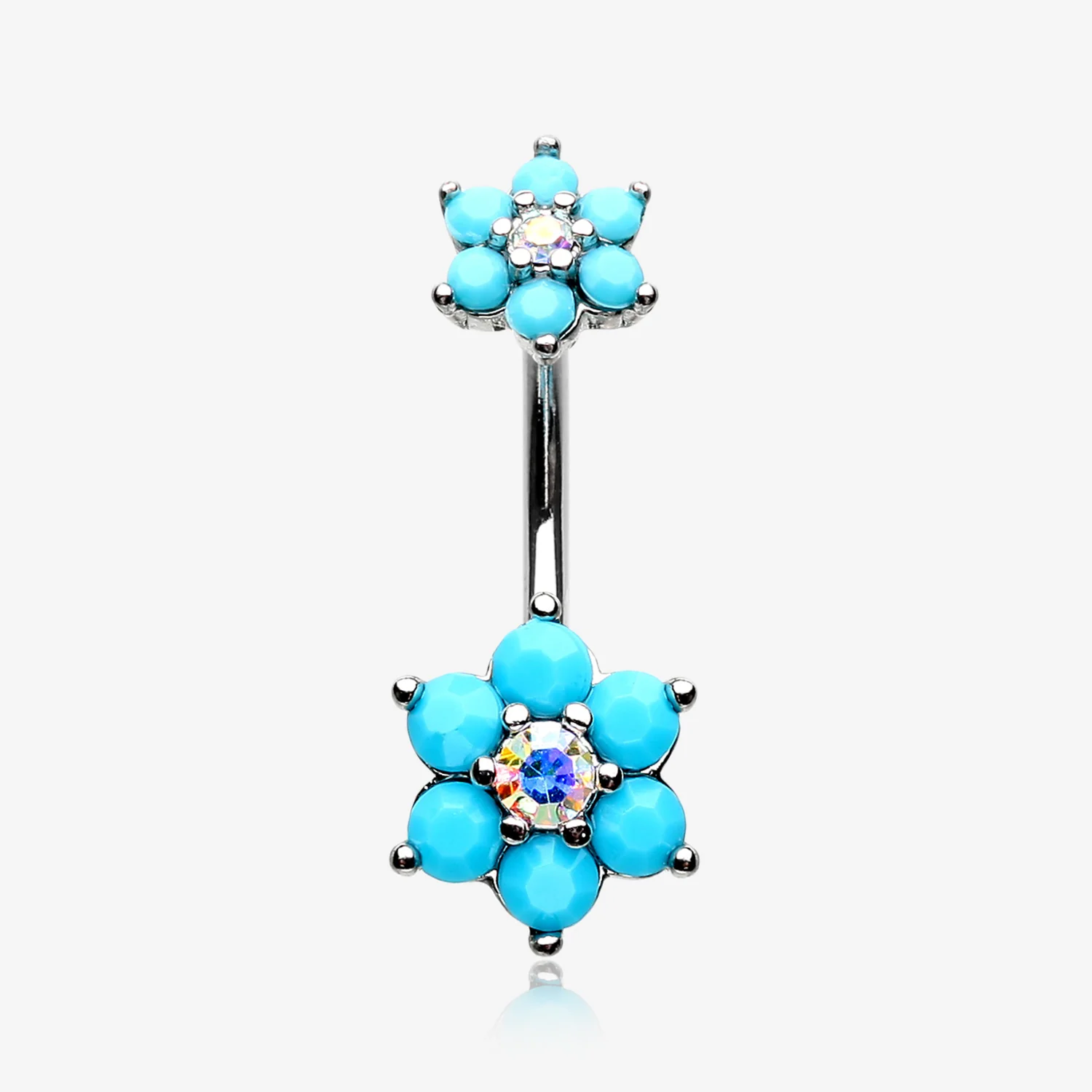 Turquoise Flower Sparkle Prong Set Belly Button Ring