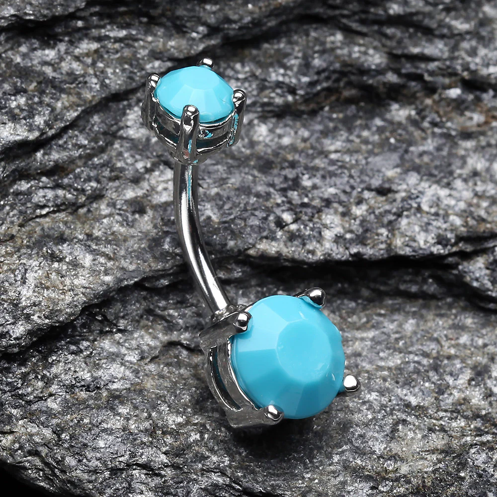 Turquoise Shine Prong Set Belly Button Ring - Image 3