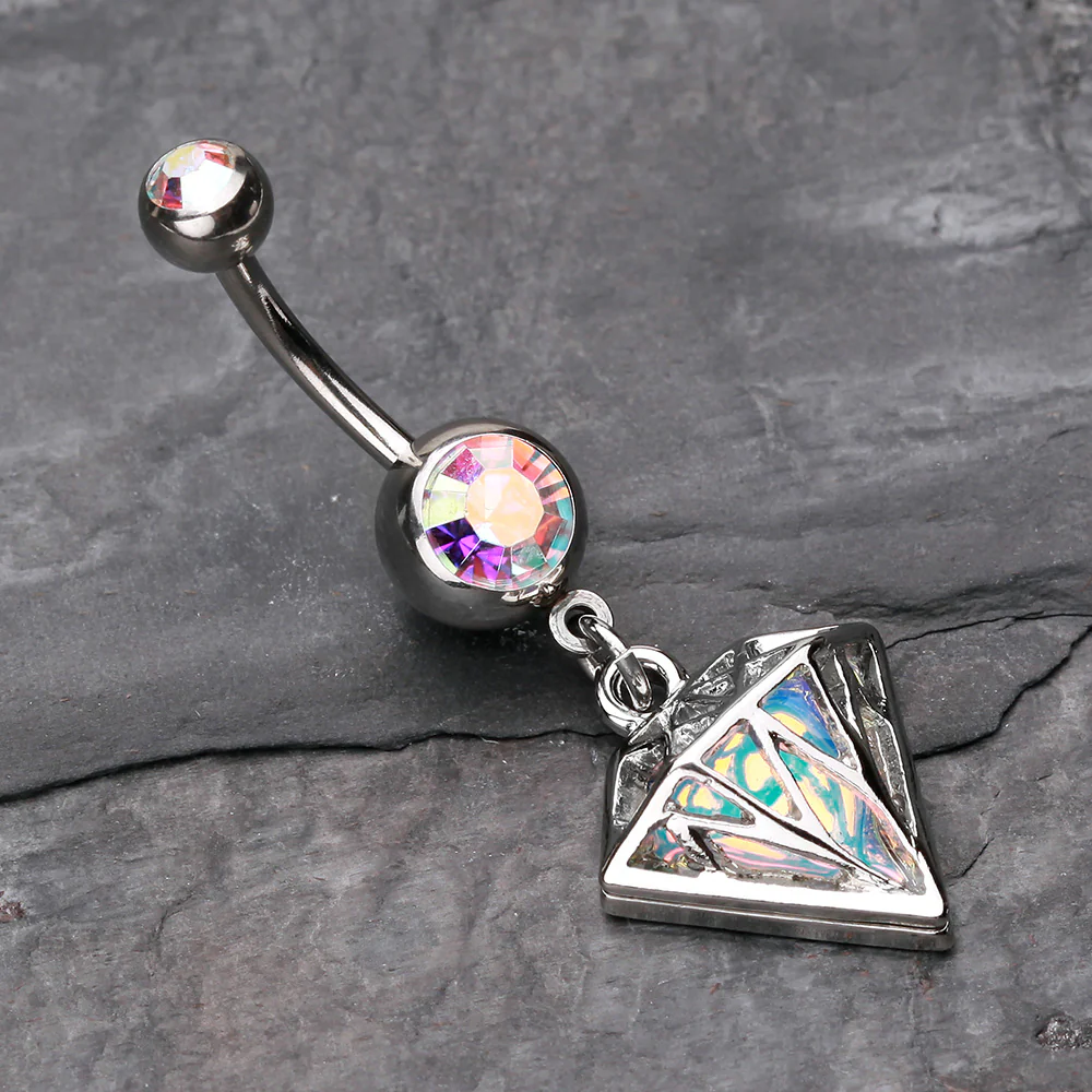 Urban Iridescent Diamond Belly Button Ring - Image 3