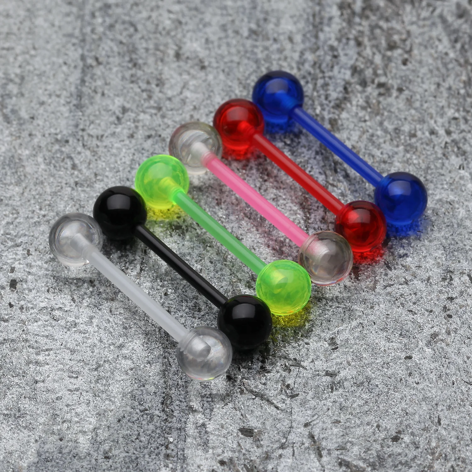 UV Acrylic Flexible Shaft Barbell Tongue Ring - Image 2