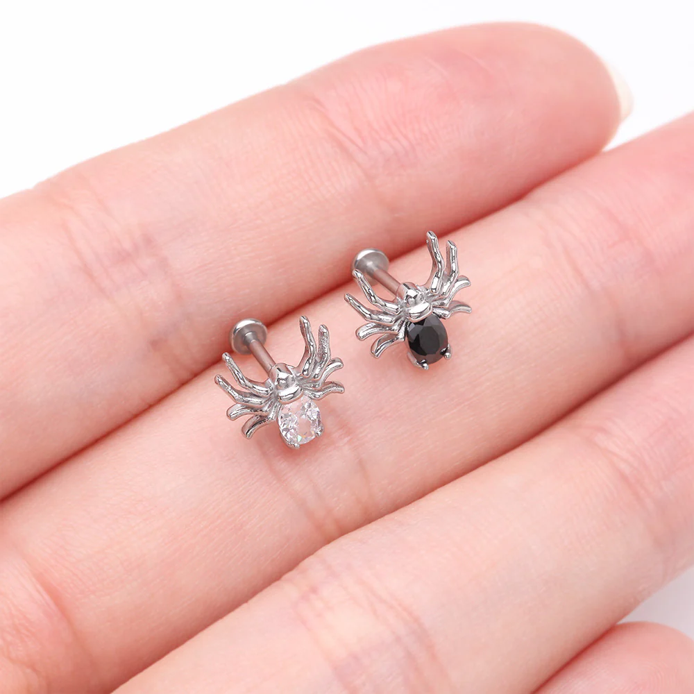 Venom Spider Sparkle Internally Threaded Steel Flat Back Stud Labret - Image 4