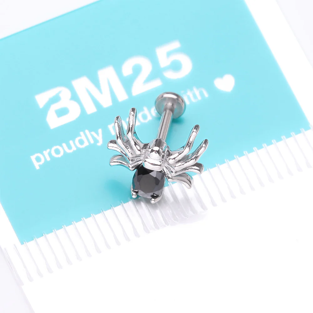 Venom Spider Sparkle Internally Threaded Steel Flat Back Stud Labret - Image 5