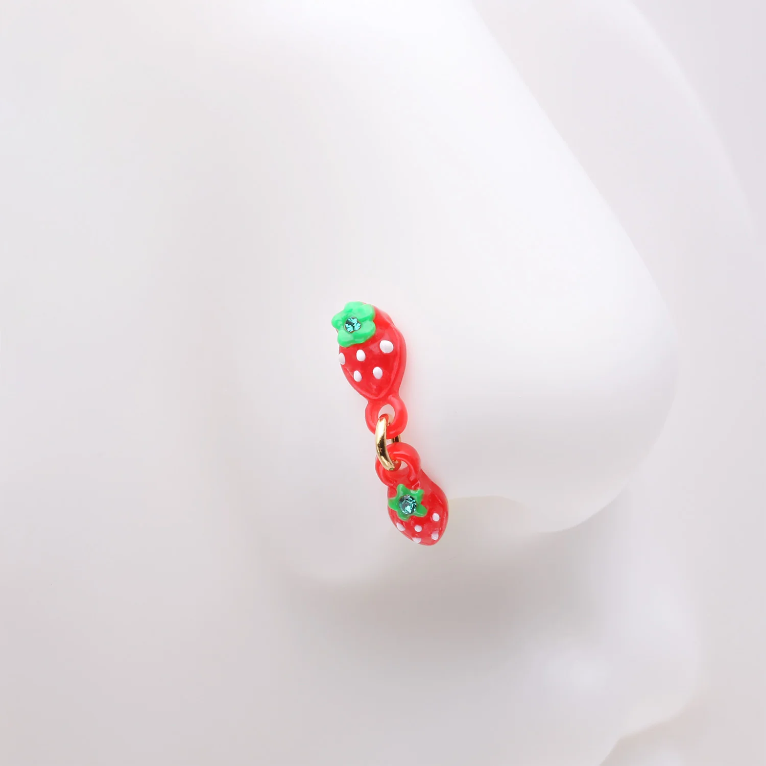 Very Berry Double Strawberry Dangle L-Shaped Nose Ring - Image 2