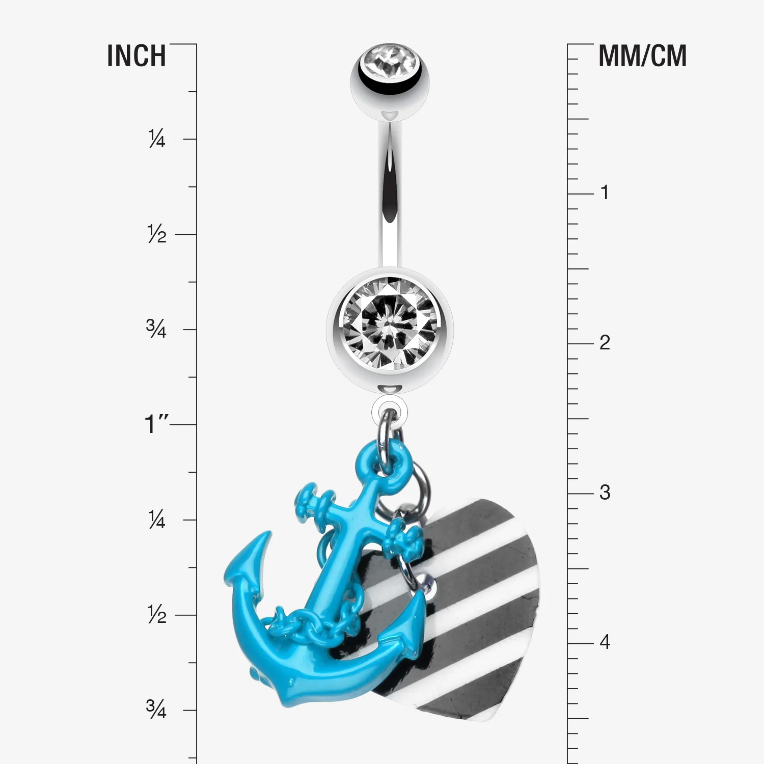 Vibrant Anchor Nautical Heart Belly Ring - Image 2