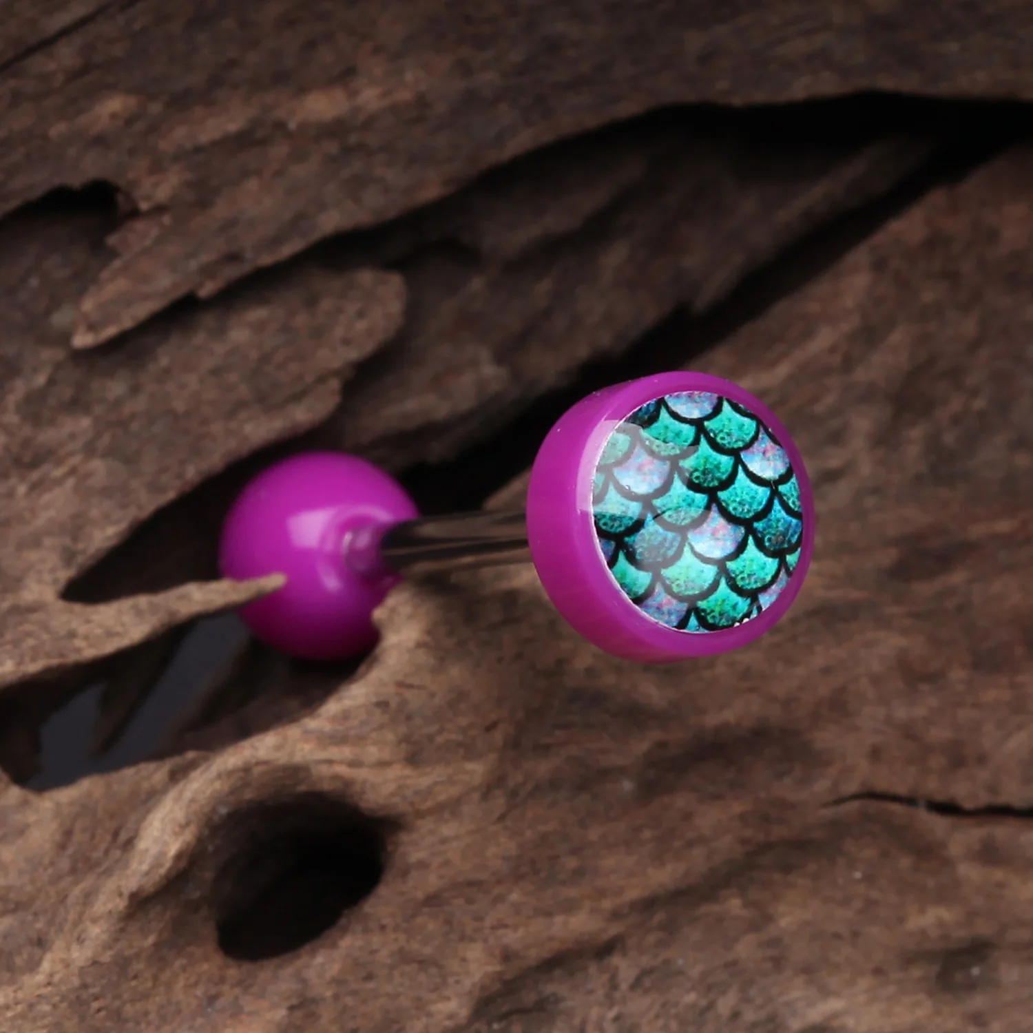 Vibrant Mermaid Scales Acrylic Barbell Tongue Ring - Image 2