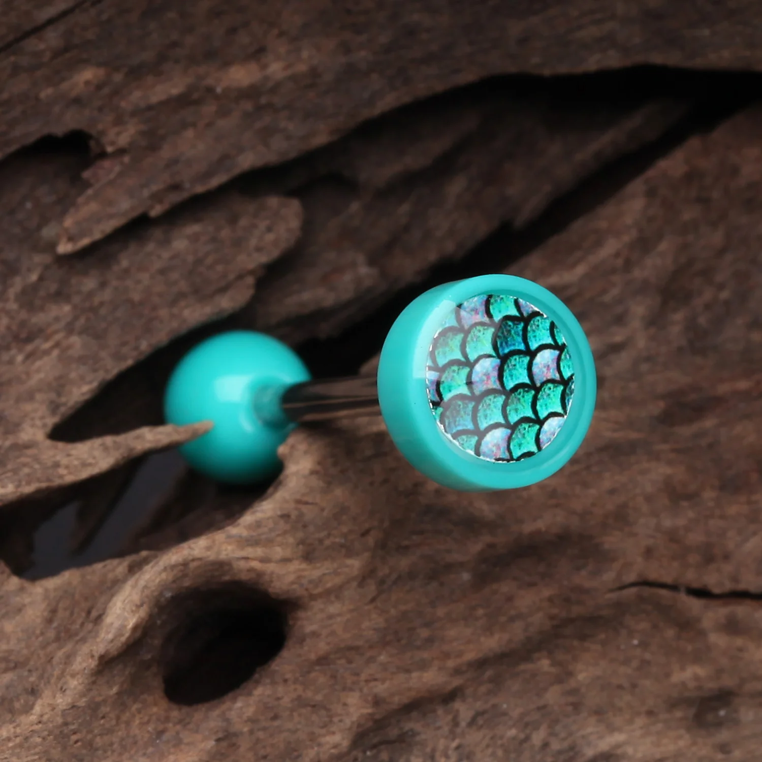 Vibrant Mermaid Scales Acrylic Barbell Tongue Ring - Image 2