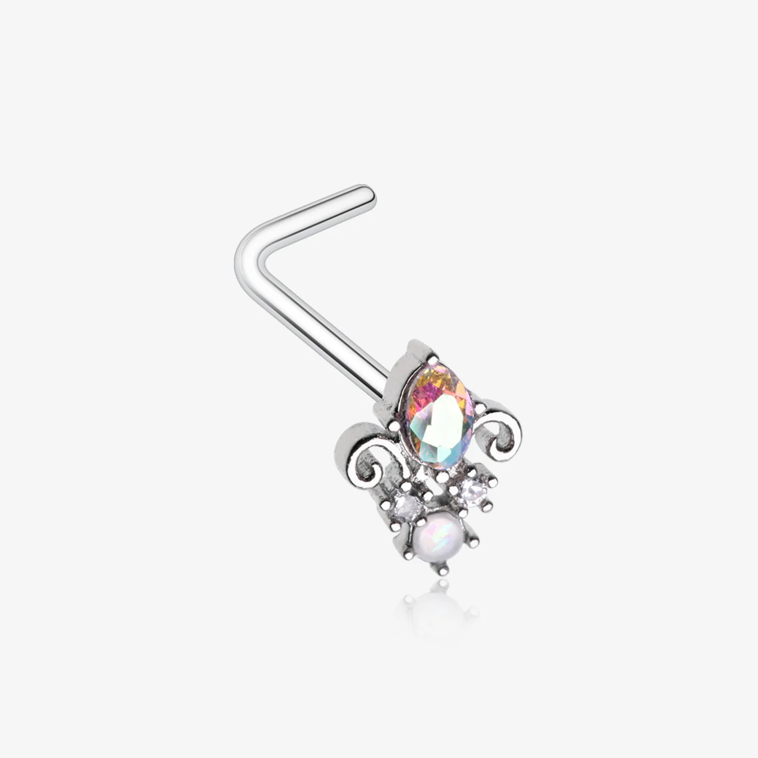 Victorian Filigree Aurora Sparkle L-Shaped Nose Ring