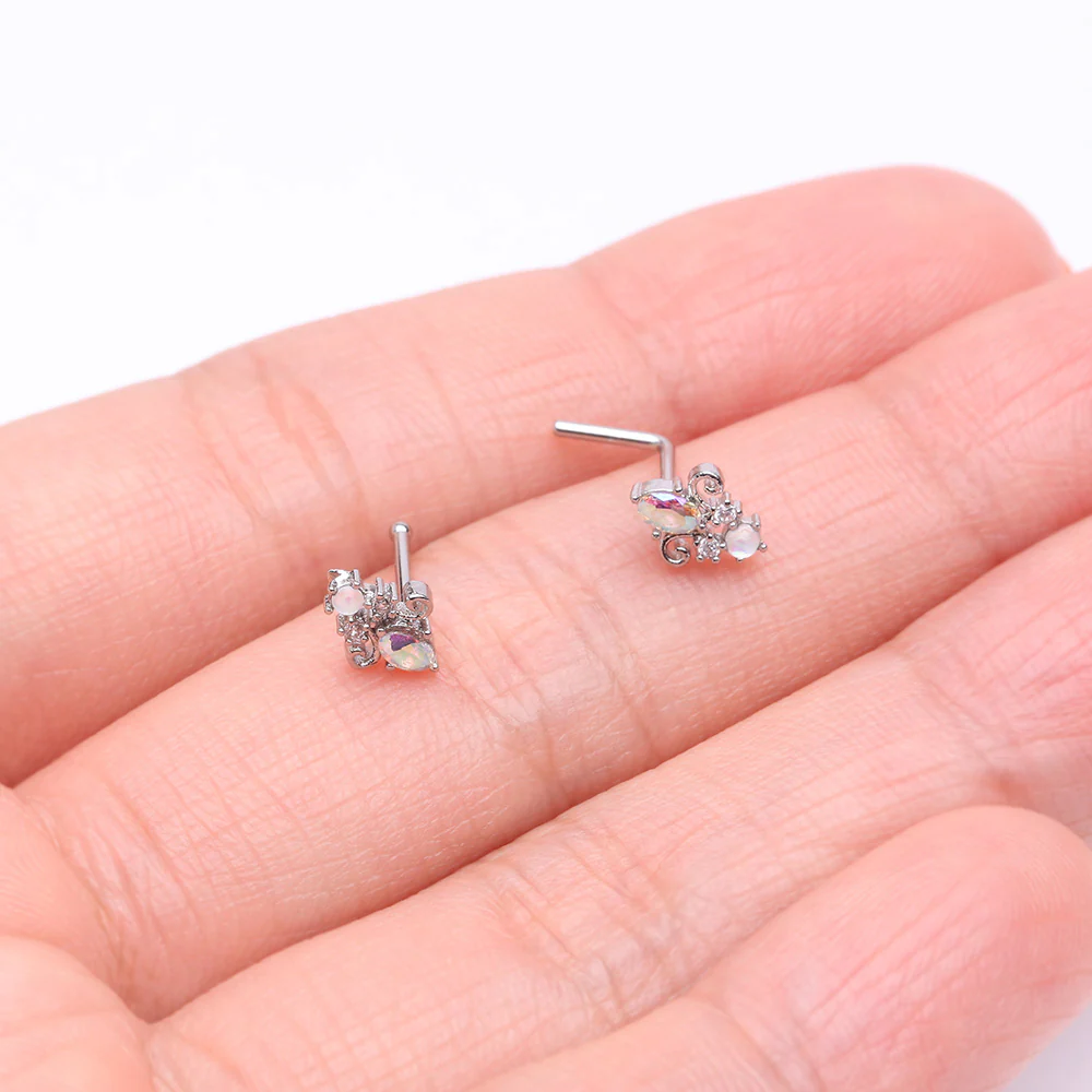 Victorian Filigree Aurora Sparkle L-Shaped Nose Ring - Image 4