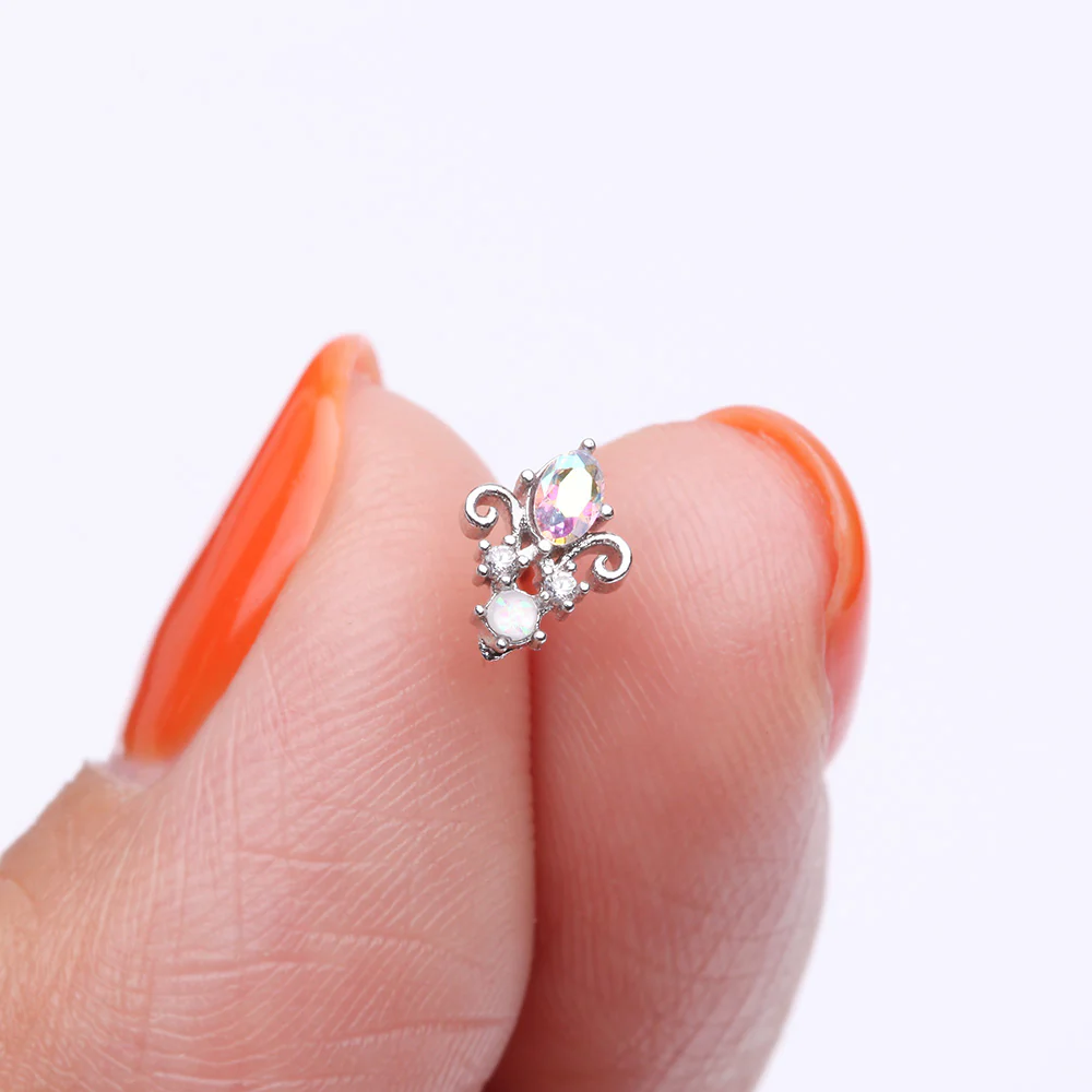Victorian Filigree Aurora Sparkle Nose Stud Ring - Image 3