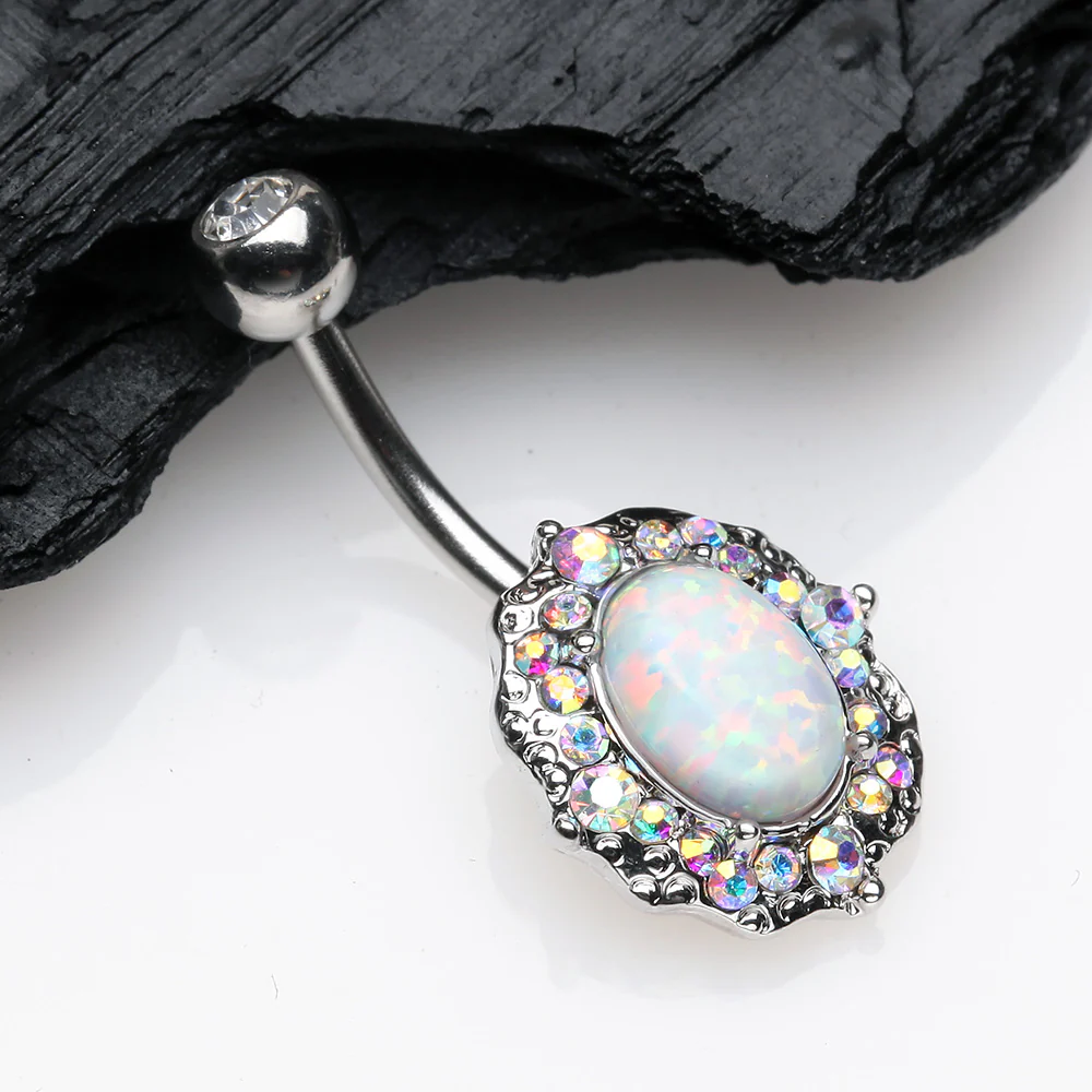 Victorian Fire Opal Florid Sparkle Belly Button Ring - Image 3