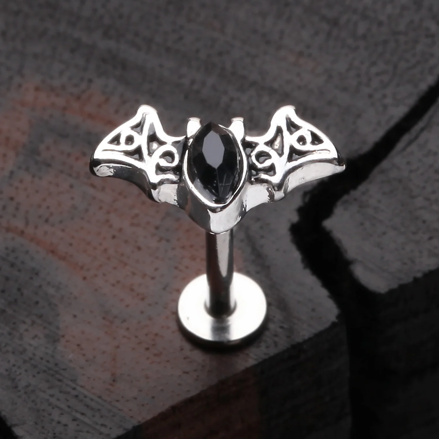 Victorian Goth Bat Sparkle Steel Labret - Image 2