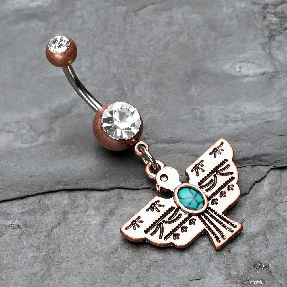 Vintage Boho Aztec Thunderbird Mural Belly Button Ring - Image 3